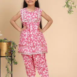 Cutiekins Girls Floral Printed Empire Gotta Patti Kurta with Dhoti Pants-picture-13