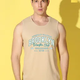 WOOSTRO Pack Of 2 Printed Combed Cotton Gym Vests VWS26(BKLN RUST)(ALONE YELLOW)-19