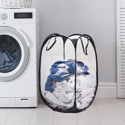 Kuber Industries White & Black Foldable Laundry Bag With Handle - 30 L-4