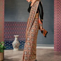 Mitera Ajrak Block Poly Crepe Block Print Saree image 3