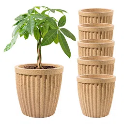 Kuber Industries 6Pcs Brown Textured Roto Mould Flower Planters-image-50
