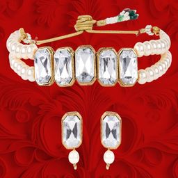 Anouk Gold-Plated Artificial Stone Studded And Beaded Necklace And Earrings-49