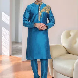 Moda Rapido Men Ethnic Motifs Embroidered Regular Thread Work Kurta with Pyjamas-image-36