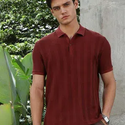 Campus Sutra Men Self Design Polo Collar Cotton T-shirt-image-58