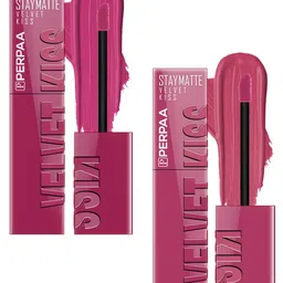 PERPAA Velvet Kiss Set Of 2 Matte Liquid Lipsticks- 3.5 ml Each - Dark Pink - Nude Pink-12