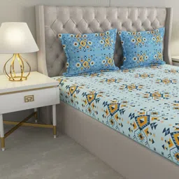 Raymond Home Blue & Mustard Cotton 144 TC Queen Bedsheet Set 2.74 m x 2.74 m-image-94