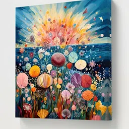 Livin'luxe Blue & Orange Colored Floral Printed Canvas Wall Art-image-36