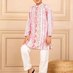 Jilmil Boys Ethnic Motifs Printed Mandarin Collar Straight Kurta With Trousers-20