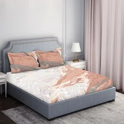 SPACES Essentials Brown & White Abstract Printed 130 TC Queen Bedsheet & 2 Pillow Covers image 2