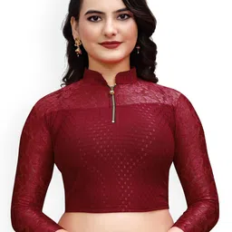 SS Sanket Synthetics Mandarin Collar Net Saree Blouse-picture-30