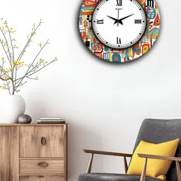 OLIVE TREE White & Black Printed Round Shaped Contemporary Wall Clock-42