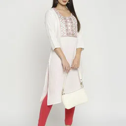 ZRI Women Woven Design Yoke Design Daily Cotton Straight Kurta-picture-5