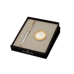 Sheaffer Chrome with Gold Trim G9340 Ballpoint Pen with Table Clock Giftset-image-6