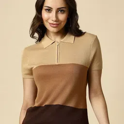 Allen Solly Woman Colourblocked Polo Collar T-shirt-image-91