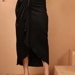 NEUDIS Satin Wrap Maxi Asymmetric Hem Skirt-image-52