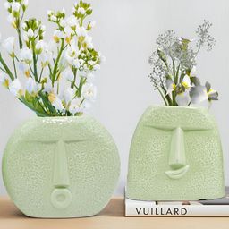 Amoorcart 2-Pcs Green Face Blow Kiss Ceramic FlowerVases-27