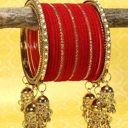 RIJOLI Set Of 42 Gold-Plated Latkan Zircon Studded Bangles-28