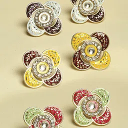 Anouk Set Of 3 Artificial Stones Studded and Beaded Meenakari Floral Shaped Studs-13