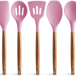 Pink Color Utensils Set Non-Stick Silicone Cooking Set with Wood Handles Non-Stick Spatula-17