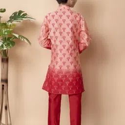 Cae Boys Floral Printed Regular Dupion Silk Kurta with Pyjamas image 4