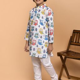 PRINTINDIA Boys Mandarin Collar Animal Printed Straight Kurta with Trouser-image-84