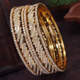 SGA FASHION Set Of 2 Gold-Plated American Diamond Stones Studded Bangles-54