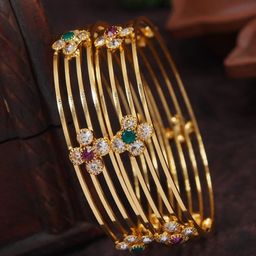 SGA FASHION Set Of 2 Gold-Plated American Diamond Stones Studded Bangles-25