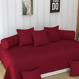 UrbanArts 8 Pcs Maroon Striped 400 TC Diwan Set-image-20