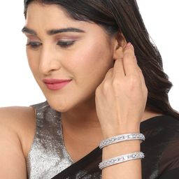 Opal Touch Set Of 2 Rhodium-Plated AD Studded Bangles image 3