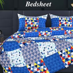 Aura Multicoloured Geometric 350 TC King Bedsheet with 2 Pillow Covers-23