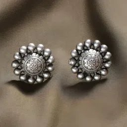 Sangria Silver-Plated Floral Studs-image-8