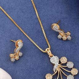 SHILLYN Gold-Plated Cubic Zirconia Studded Jewellery Set-image-37