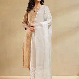 Fabindia Floral Embroidered Chikankari Cotton Silk Dupatta-55
