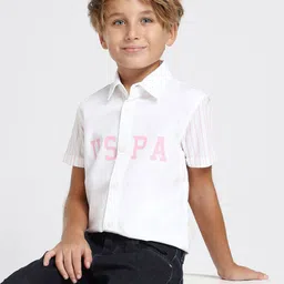 U.S. Polo Assn. Kids Boys Classic Fit Typography Printed Spread Collar Casual Shirt-picture-32