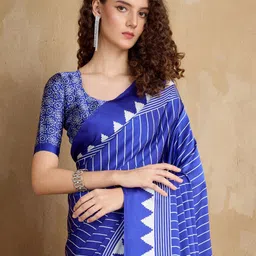 all about you Striped Satin Block Print Saree-picture-10