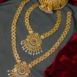 NAGNESHI ART Gold-Plated Artificial Stone-Studded & Beaded Temple Jewellery Set-image-16