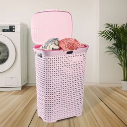 RUBOXA Pink Self-Designed Breathable Large Laundry Basket With Lid-70 L-image-83