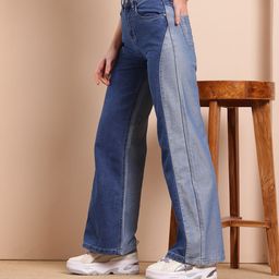 Mast & Harbour Women Wide Leg Pure Cotton Colourblocked Jeans-image-27