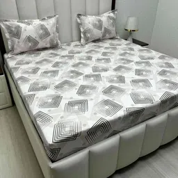 Pure Decor Royal Passion White & Grey Pure Cotton 300 TC Queen Bedsheet Set 2.28 m x 2.54m-image-95