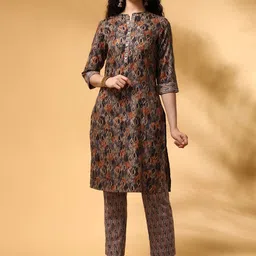 Anouk Floral Printed Mandarin Collar Straight Kurta With Trousers-picture-30