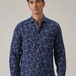 Banana Club Men Geometric Jacquard Cotton Casual Shirt-picture-17