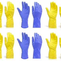 Glove, Warm Dishwashing Glove, Water Dust Stop Cleaning Rubber Gloves-Yellow & Blue Color- 10 Pair Wet and Dry Glove Set-image-13