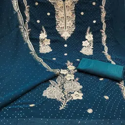 HERE&NOW Floral Embroidered Beads And Stones Silk Georgette Unstitched Dress Material-image-56