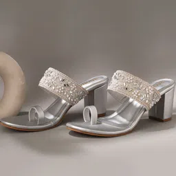 Anouk Embellished Synthetic Leather Block Heels-picture-23