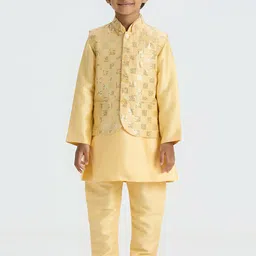 Sangria Boys Dupion Silk Sequined Mandarin Collar Kurta With Pyjamas And Nehru Jacket-23