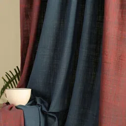 Peepul Tree Navy Blue & Maroon Set of 3 Floral Sheer Door Curtain-26