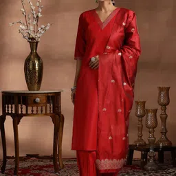 Libas Zari V-Neck Straight Kurta With Salwar & Dupatta-16
