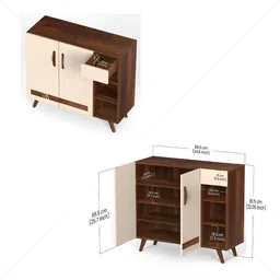 bluewud Brown Oleye Shoe Rack Cabinet With Drawer Open Shelves image 4
