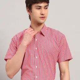 RARE CAMEL Slim Fit Checked Spread Collar Cotton Shirt-image-95
