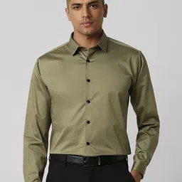 V Dot Men Spread Collar Solid Cotton Slim Fit Formal Shirt-image-61